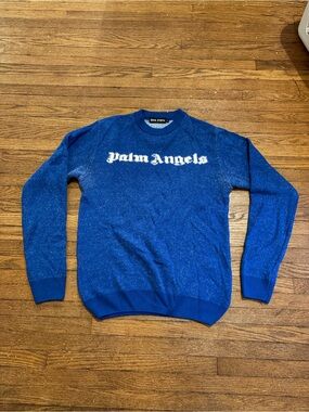Palm Angels Royal Blue Crewneck Sweater with White Logo